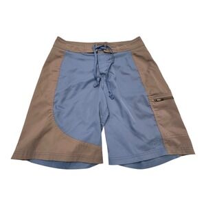 Mens REI Hiking Board Surfing Swim Shorts Zip Pocket Blue‎ Grey Size Medium